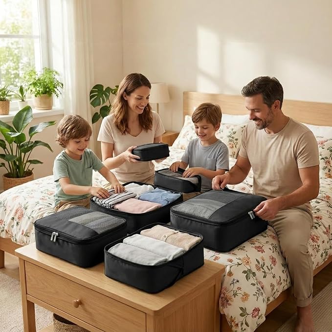4 Piece Compression Packing Cubes for 3–7 Day Travel, Space Saving Travel Organizers with Breathable Mesh, Double-Zipper Packing Cubes for Carry-On & Suitcases (Black) - Image 7