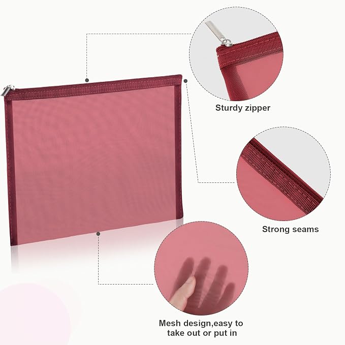 6 Pieces Mesh Makeup Bags Mesh Cosmetic Bag Portable Travel Organizing Zipper Pouch Toiletries Makeup Pouches for Home Office Travel Accessories - Image 3