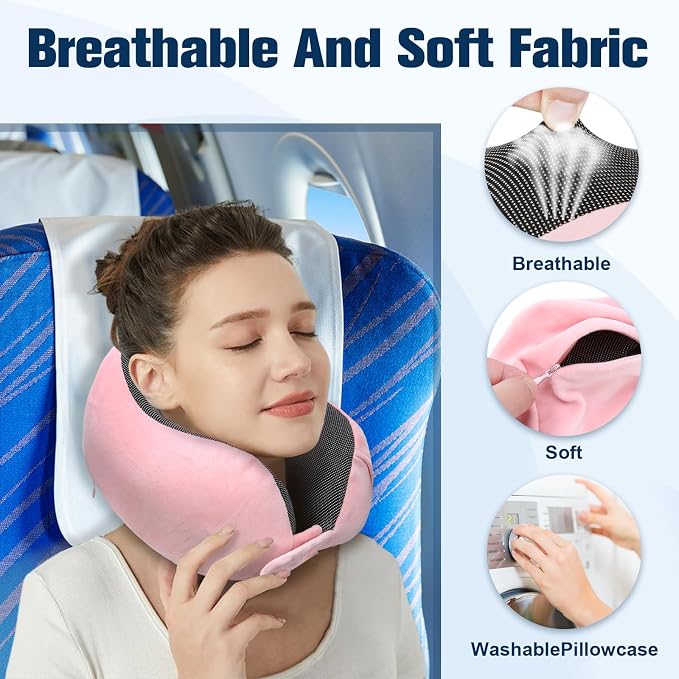 Cirorld Neck Pillow for Traveling, Travel Pillows for Airplanes,100% Pure Memory Foam Travel Neck Pillow, Adjustable Flight Pillow, Portable Plane Accessories with Eye Mask, Earplugs, Carry Bag - Image 6