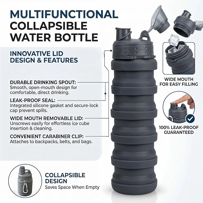 Collapsible Water Bottles Travel water bottle Sports Portable Sport Water Bottle Reusable Water Bottles comes with mountaineering Buckle 500ml silicone Water-proof camping water bottle - Image 4
