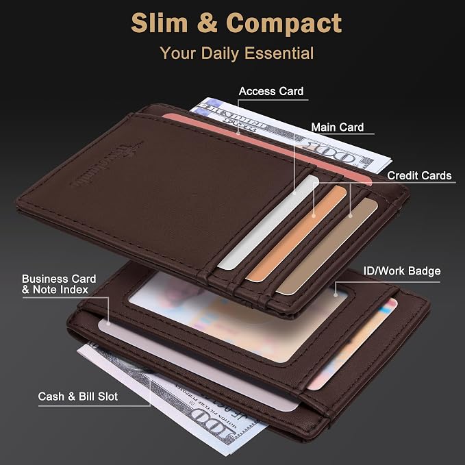 Travelambo Slim Wallet Front Pocket Minimalist Leather RFID Blocking Medium Size - Image 4