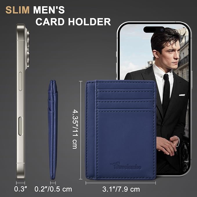 Travelambo Slim Wallet Front Pocket Minimalist Leather RFID Blocking Medium Size - Image 5