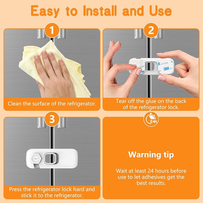 Baby Proofing Fridge Locks for Kids, 5 Pack Pet&Child Safety Refrigerator Lock for Kids, Child Proof Freezer Lock for Residential Garage Fridge or Camper RV Refrigerator, Fridge Door Latch, White - Image 9
