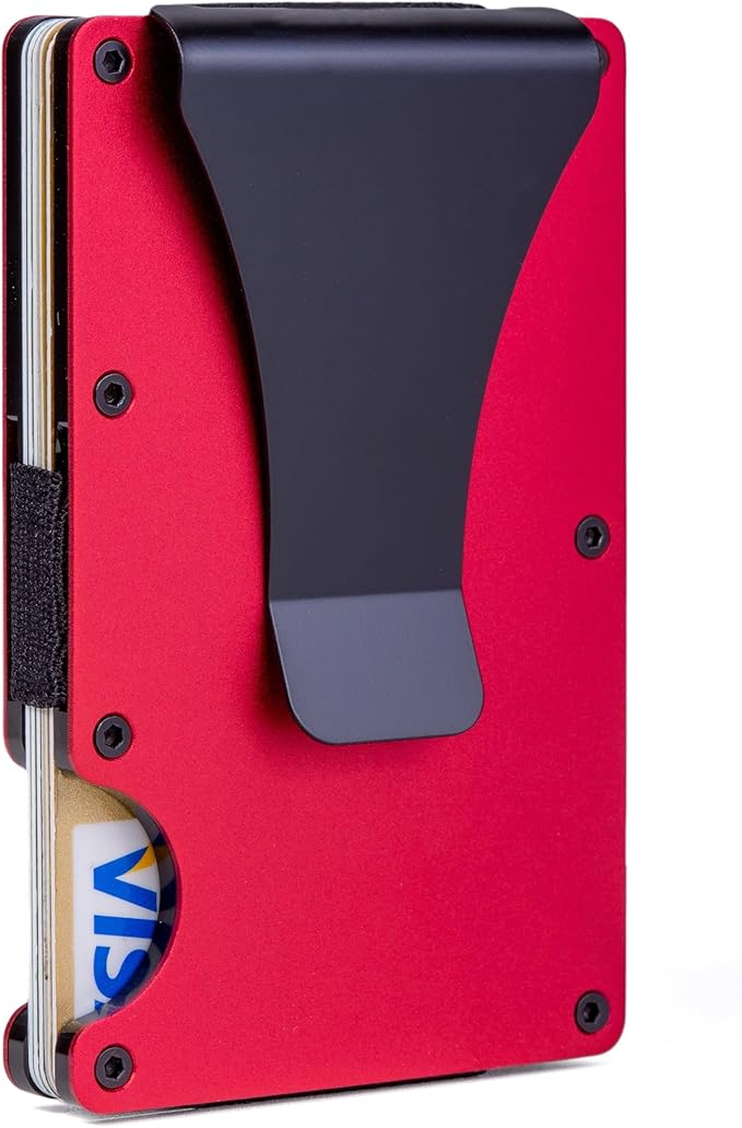 Slim Wallet for Men,RFID Blocking Minimalist Metal Wallet, Money Clip/Cash Holder, Front Pocket Aluminum Credit Card Holder, Ideal Gift for Men,Matte Red by Unknown