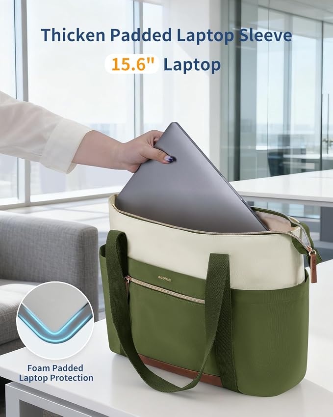 ECOHUB Large Tote Bags for Women Lightweight Laptop Tote Bag for Work Nurse Teacher Travel Totes with Compartments Cup Holder - Image 3