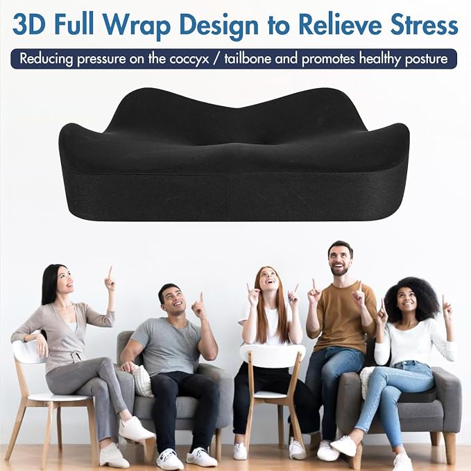 Car Seat Cushion, Ergonomic Memory Foam Car Seat Pad for Sciatica Pain Relief, Larger Driving Seat Cushion for Car Short Drivers on Long Drives - Butt Cushion for Car,Truck, Office - Black - Image 7
