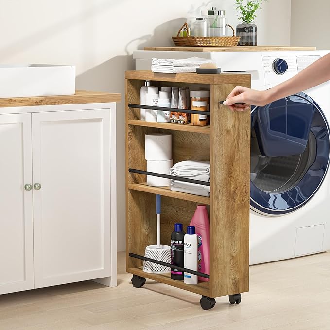 Tribesigns Slim Storage Cart, Rolling Narrow Kitchen Cart on Wheels for Small Place, 4-Tier Slide Out Slim Utility Cart Skinny Laundry Cart with Handle for Kitchen, Bathroom, Laundry - Image 3