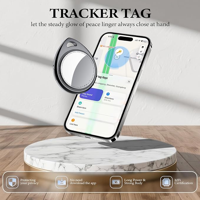 Air Tracker Tags-4 Pack Work with Apple Find My (iOS Only) 100dB Sound | 5.3 Smart Bluetooth Tracker, Smart Tag with Keychain/Lanyard, Item Finder for Luggage/Key/Suitcase, Replaceable Battery Black - Image 2