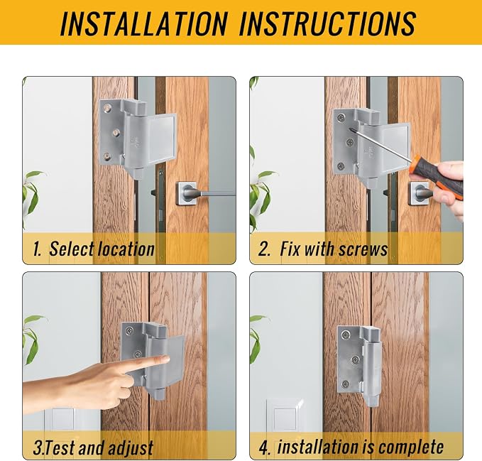 Door Security Lock Zinc Alloy, Door Lock Reinforcer Privacy Door Latch for in-Swinging Doors Extra High Resistance Home, 2pack Satin Nickel - Image 4