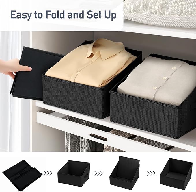 DIMJ Trapezoid Storage Bins for closet shelves, Closet Organzier Bins with Handle, Foldable Closet Storage Bins Basket, Closet Organizers and Storage for Toys, Books, 6 Packs, Black - Image 5