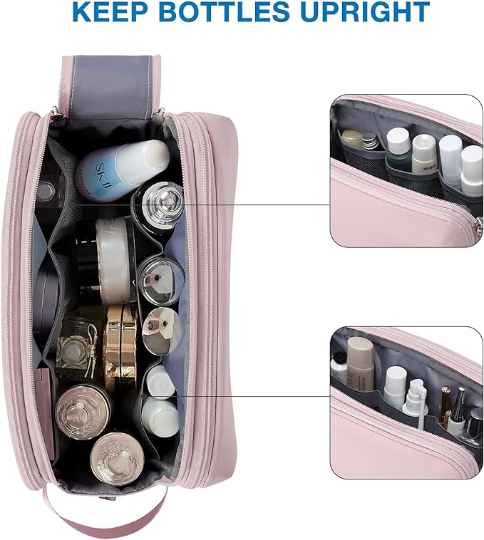 BAGSMART Toiletry Bag for Men, Travel Toiletry Organizer Dopp Kit Water-resistant Shaving Bag for Toiletries Accessories, Door Room Essentials,Pink-large - Image 4