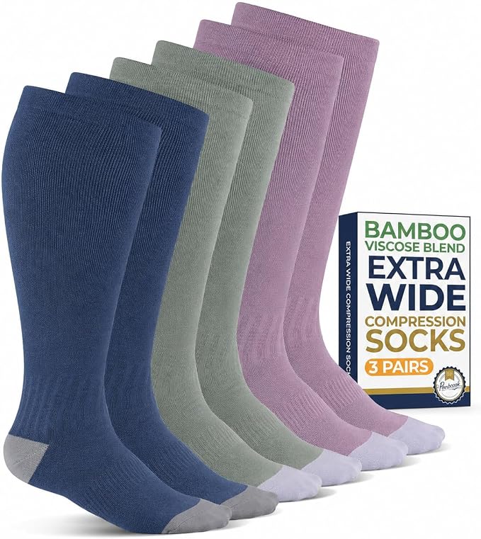 Pembrook 3 Pairs Plus Size Compression Socks Wide Calf - Bamboo Viscose Compression Socks for Women Wide Calf by Pembrook
