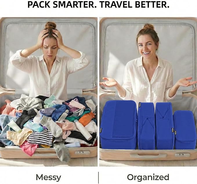 4 Piece Compression Packing Cubes for 3–7 Day Travel, Dark Blue | Wrinkle-Resistant Memory Fabric, Breathable Mesh Panel, Double-Zipper, Small to Large Size Bag, Smart Organization - Image 5