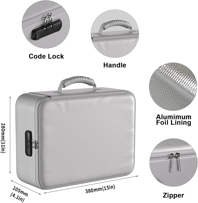 DocSafe 5200°F Fireproof Document Organizer Box with Lock, Silver (Soft) | Heat Insulated 8 Layers File Protection Bag,Water-Resistant Zipper,Portable Home Office Travel Safe Storage for Files,Laptop - Image 5