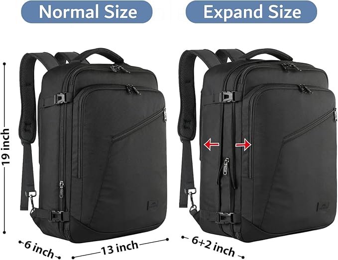 MATEIN Carry on Backpack, Extra Large Expandable Travel Backpack for Men | Airplane Approved, Weekender Bag for Women, mochila de viaje, Water Resistant, Lightweight Daypack for Flight, 40L, Black - Image 5