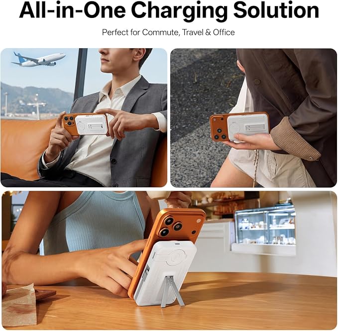 Q Magnetic Wireless Portable Charger 10,000mAh, Travel Essentials Power Bank with Built-in Cables & Foldable Stand, External Battery Pack Compatible with iPhone 17/16/15/14/13/12, Apple Watch - Image 4
