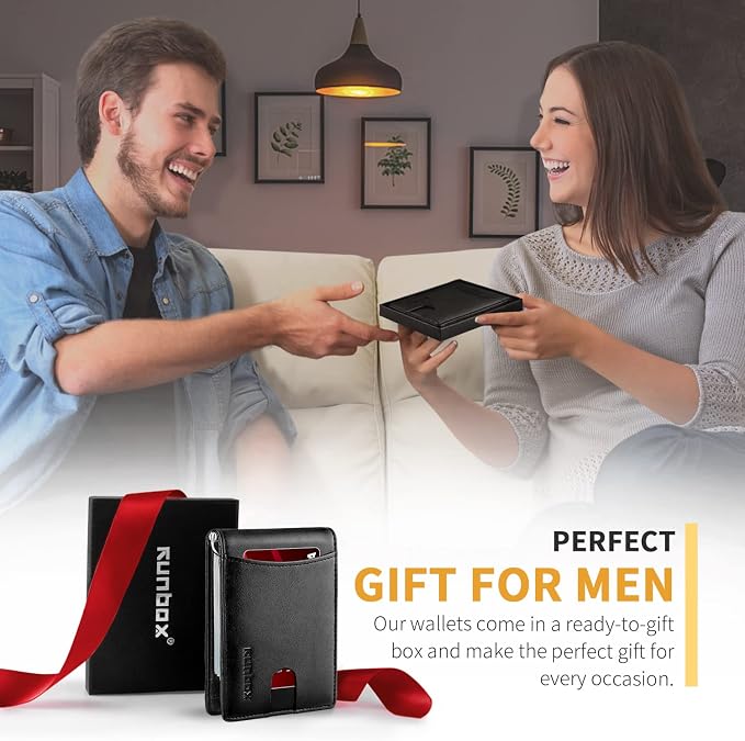 RUNBOX Slim Money Clip Wallets for Men RFID Blocking 11 Card Holder Minimalist Small Thin Carbon Leather Bifold Mens Front Pocket Wallet Gift Box - Image 6