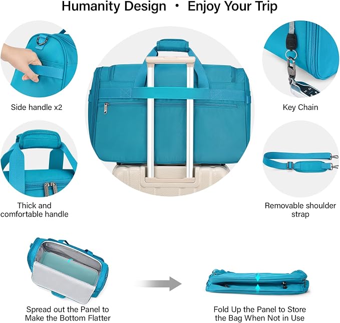 Hanke Carry On luggage Bags for Travel, Large Foldable Duffle Bag for Travel, Softside Lightweight Travel Bag Carry On Bags for Airplanes Women, Travel Tote Bags for Women Men.(Caribbean Blue) - Image 7