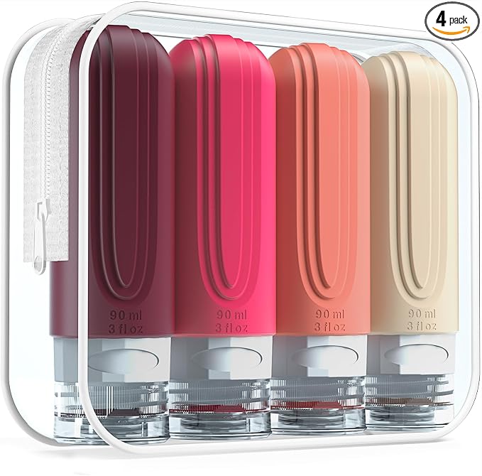 Mrsdry Travel Bottles for Toiletries, Tsa Approved 3oz Travel Size Containers BPA Free Leak Proof Refillable Liquid Silicone Squeezable Travel Accessories for Shampoo Conditioner Lotion (4 Pack) by Mrsdry