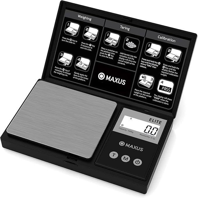 Digital Gram Scale 1000g/0.1g, Small Food Scale with Backlit LCD, Mini Pocket Scale for Jewelry | Small Food Scale with Backlit LCD, 6 Weighing Units, Tare Function by Maxusprecisionscale