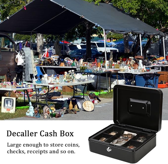Decaller Large Cash Box with Money Tray, Metal Money Box with Key Lock for Home or Business, 9.83" x 7.82" x 3.41", Black - Image 7