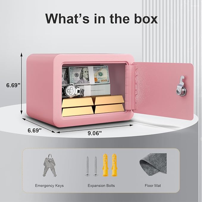 Marcree 0.23 Cubic Small Safe Box for Home, Mini Safes for Kids, Pink Safe | Security Cabinet Safes with Cutting-edge Bending, Lock Box with Keys for Money Cash, 6.69x 9.06x 6.69 Inches, Pink - Image 2