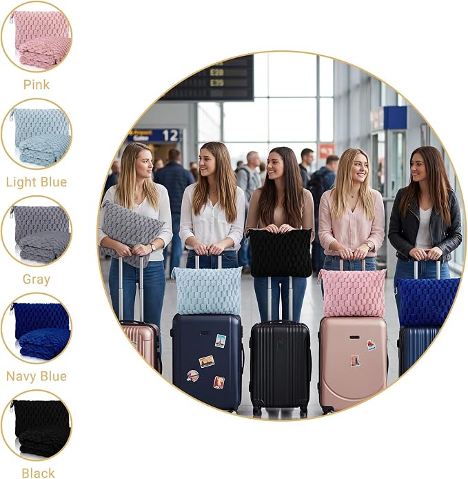 Travel Blanket with Bag, Soft Fleece Portable Airplane Blanket, Pink | Soft fleece travel blanket 50x60in grey. 5-in-1: pillow, lumbar support, shawl, hand warmer. Washable, luggage sleeve, clip. - Image 7