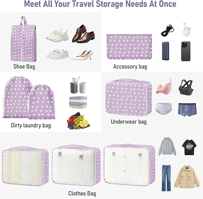Packing Cubes for Travel - 8 Set Luggage Organizer Bags for Family, Mesh Breathable Packing Cubes for Suitcases Durable Travel Essentials Bags Set - Image 5