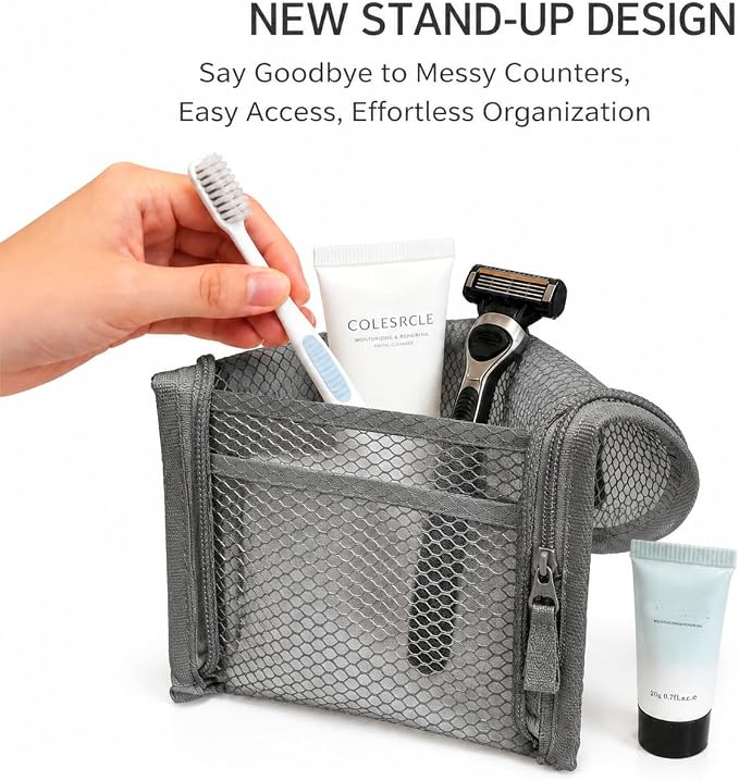 Standing Toiletry Bag for Travel & Gym – Lightweight Waterproof Travel Makeup Bag Organizer, Self-Standing Portable Toiletry Pouch for Weekend Trips Business Daily Use,Grey - Image 7