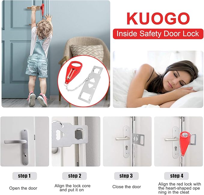 Portable Door Lock for Home Security Travel Lockdown Locker Safety Locks for Additional Safety and Privacy Perfect for Traveling Apartment College Red - Image 3