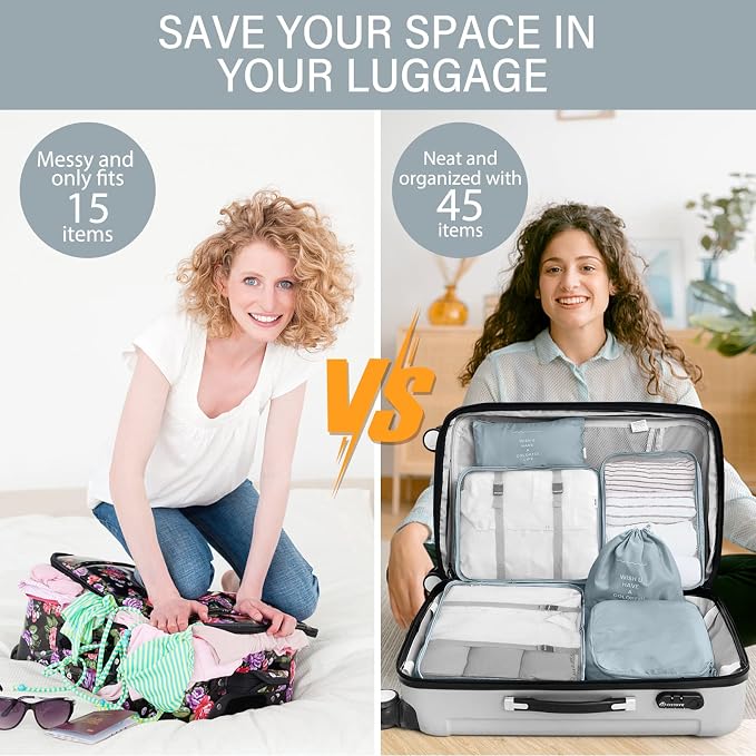 KPX 8 Set Packing Cubes for Travel, Luggage Packing Organizers Accessories Large Toiletries Bag for Clothes Shoes Cosmetics (Grey) - Image 5