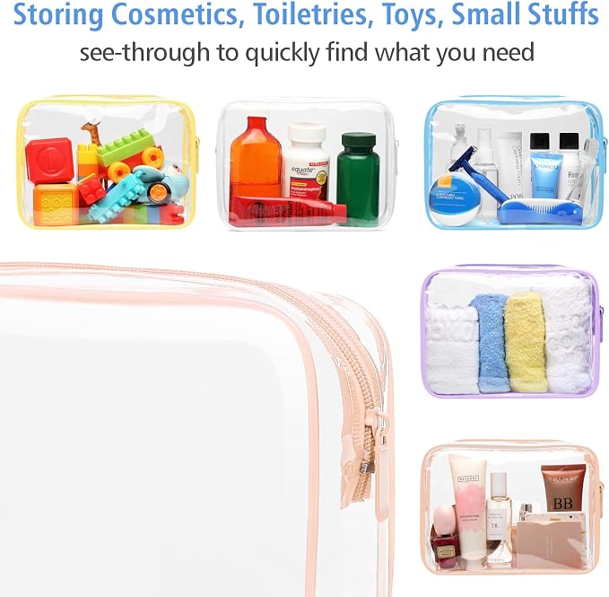 TSA Approved Toiletry Bag - Clear Makeup Bag Travel, 5 Color Medium | Quart Size for Carry-On, Reinforced Seams, Water-resistant, Smooth Metal Zipper, Clear Easy-Check for Airport Hotels, Women - Image 5