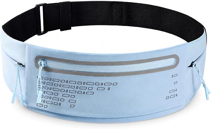 Running Belt Fanny Pack Men Women, Slim No-Bounce Waterproof Phone Holder | Adjustable Elastic Strap Fits 27-43" Hips, Detachable Race Bib Clips, Energy Gel & Sunglasses Loops, 3 IPX4 Pockets by MORKSUKYSAFETY