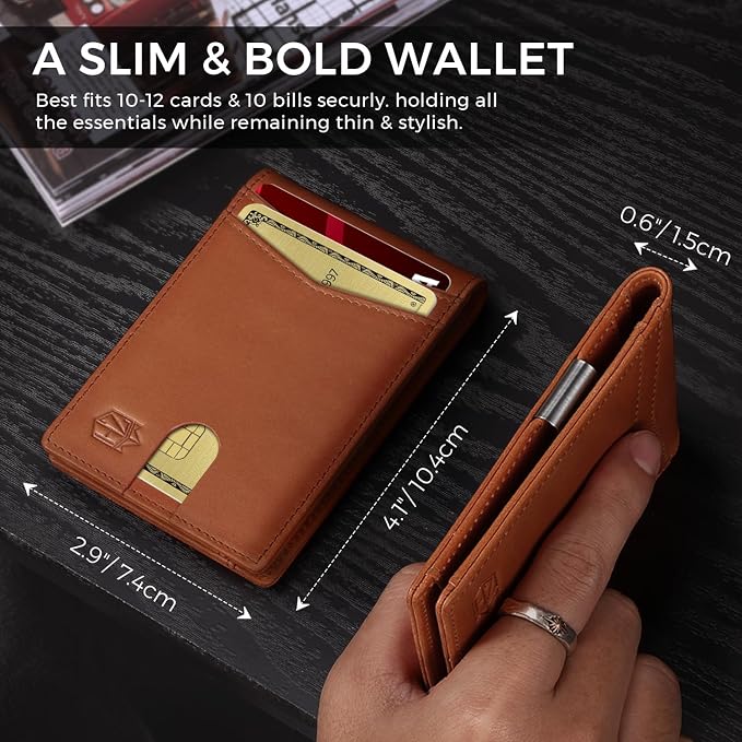 Zitahli Genuine Leather Wallet for Men 12 Card Slim Mens Wallets Bifold RFID Blocking with Money Clip & ID Window Thin Minimalist Card Holder Wallet with Gift Box - Image 4