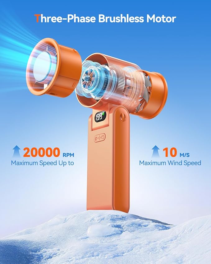 Portable Handheld Fan with Ice Cooler, 199 Speed Personal Fan,5500mAh Rechargeable,20H Cooling Time,20000 RPM Powerful Motor, Summer Essential for Travel/Outdoor/Office, Orange - Image 5