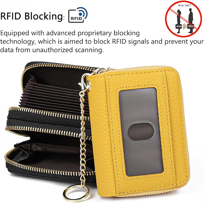 imeetu RFID Credit Card Holder, Small Card Wallet Women, Leather Card Case | Genuine Leather Women's Card & id Cases, Change Coin Purse with Zipper Keychain id Window, 20 Colors & 3 Styles, Daily, Gifts - Image 4