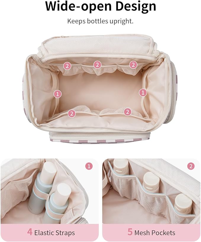 Narwey Hanging Travel Toiletry Bag for Women, Large Makeup Cosmetic Bag | Wide Open, Organized Pocket, Dry Wet Separation, Portable Bathroom Travel Bag for Full Size Toiletries, Vivid Pattern, Gifts - Image 4