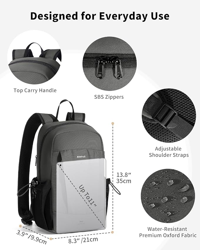 ECOHUB Mini Anti-Theft RFID Backpack for Women and Men, Water-Resistant, Lightweight Travel Daypack with iPad Sleeve, Key Holder, 9 Pockets, Daily Short Trips, Grey | 10L RFID Blocking Backpack for Men Lightweight&Small Daypack with 9 Pockets,Water Res... - Image 6