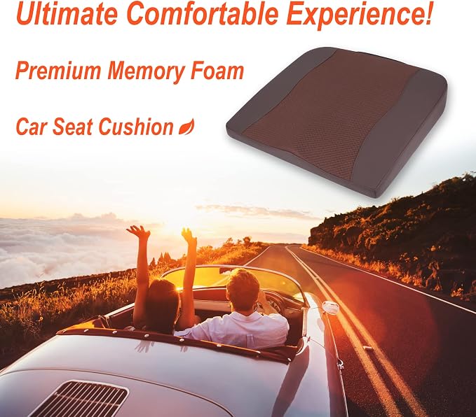 Lofty Aim Car Seat Cushion, Memory Foam Car Seat Cushions for Long Driving | Comfy Car Seat Pillow for Pain Relief, Driver Seat Cushion Adds Height, Butt Cushion for Car, Truck, Office Chair, Brown - Image 2