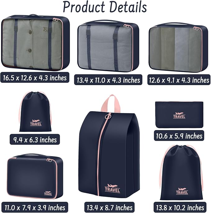 Packing Cubes for Travel - 8 Set Luggage Organizer Bags for Family, Mesh Breathable Packing Cubes for Suitcases Durable Travel Essentials Bags Set - Image 2