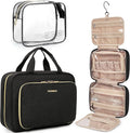 BAGSMART Toiletry Bag Hanging Travel Makeup Organizer with TSA Approved Transparent Cosmetic Bag Makeup Bag for Full Sized Toiletries, Medium-Black by BAGSMART