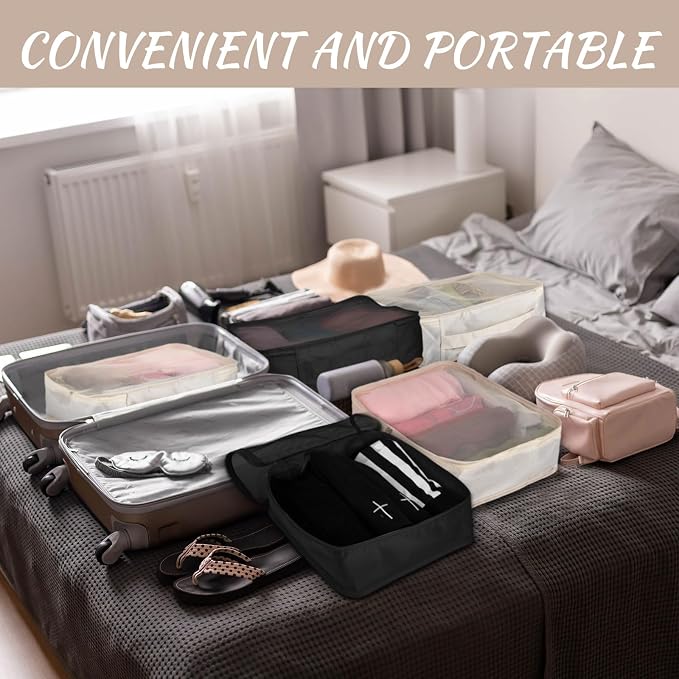 Silkfly 8 Pcs XL Packing Cube for Travel Luggage,Simple,Black Beige | 17.7 x 13 x 4.7, Same Size, Black and Beige Suitcase Storage Organizer Set, Reusable Mesh Clothes Cube for Hiking Camp Family - Image 4