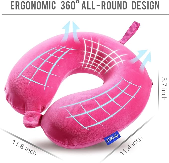 Memory Foam Neck Pillows for Travel - Travel Neck Pillows for Airplanes with Attachable Snap Strap Soft Washable Cover, Flight Neck Pillows Provide Neck Rest for Traveling, Car, Home, Office, Pink - Image 5
