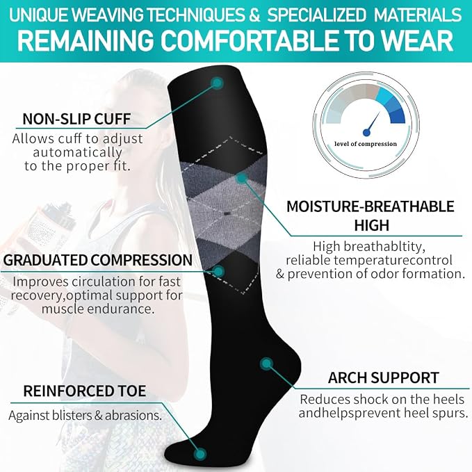 COOLOVER Copper Compression Socks for Women and Men(6 Pairs)-Best Support for Running, Athletic, Travel - Image 5