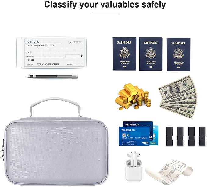 ENGPOW Small Fireproof Storage Organizer Case with Lock, 9”x 5.3”x 3.7” | Money Safe Wallet Carrying Bag with Multi-Pocket,Portable Home Travel for Cash,Card,Passport,Coin,Check,Bill,Soft Box,Silver - Image 4