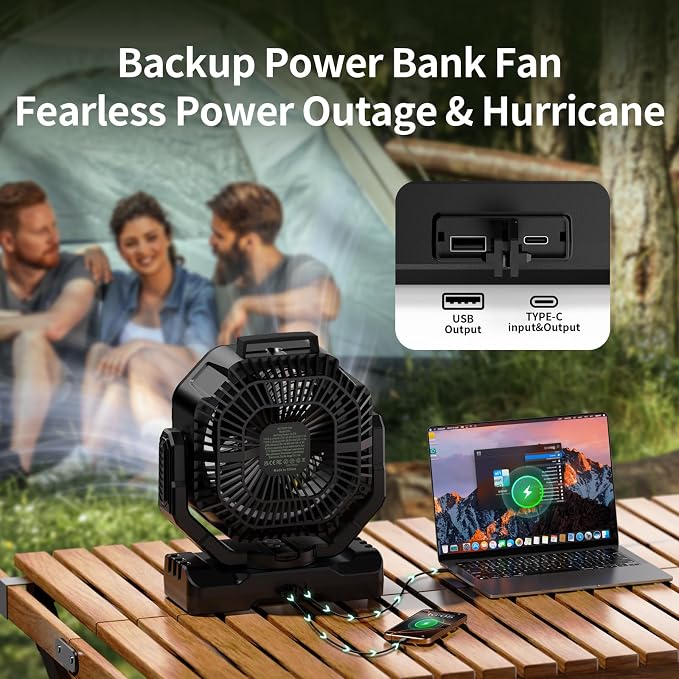Socool 40000mAh Camping Fan Rechargeable, Battery Operated Portable Outdoor Fan Remote, 136Hrs & 4-Speed Cordless Oscillating, Table Fan with Light & Timer for Tent RV Jobsite Hurricane Power Outage - Image 5