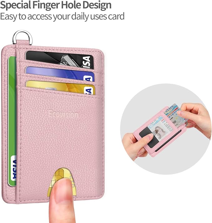 Slim Minimalist Front Pocket Wallet, RFID Blocking Credit Card Holder Wallet with Detachable D-Shackle for Men Women - Image 5