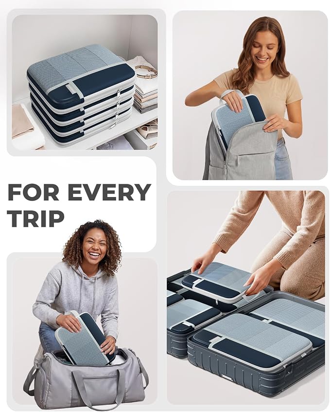 Percover Compression Packing Cubes for Travel, 6-Piece Structured Compression Organizer Set for Organized Packing & Carry-On Luggage, Navy Blue - Image 6