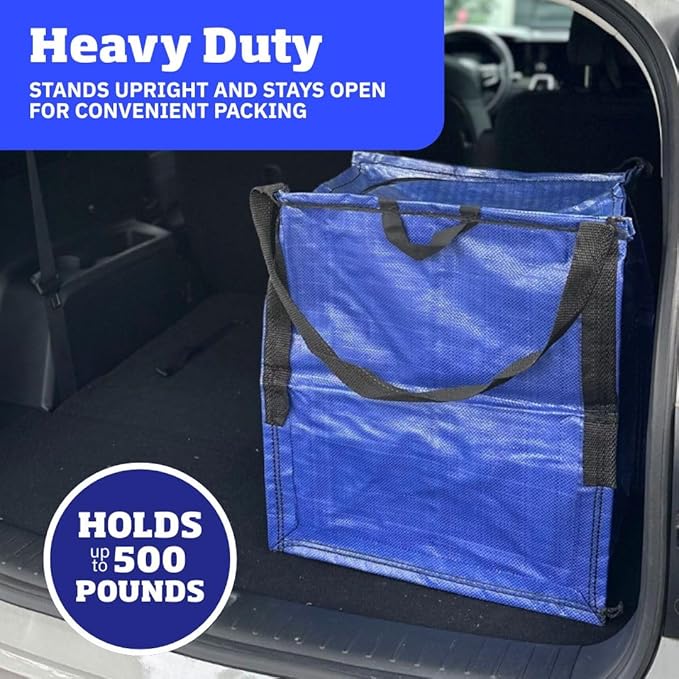 DURASACK 22-Gallon Zipper Top Heavy Duty Storage Tote Bags, 4-Pack, Blue | Rugged Woven Polypropylene Moving Bag, Reusable Self-Standing Design, Holds up to 500 Pounds - Image 3