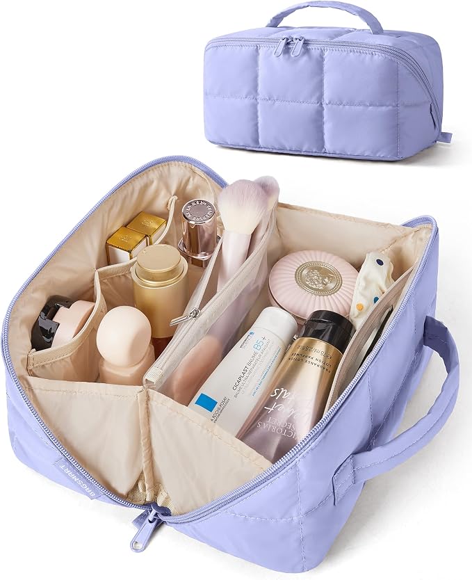BAGSMART Versatile Makeup Bag, Water-Resistant Travel Toiletry Organizer | For travel home or gym opens flat to see all makeup roomy lightweight water-resistant dual zippers multi-use organizer by BAGSMART